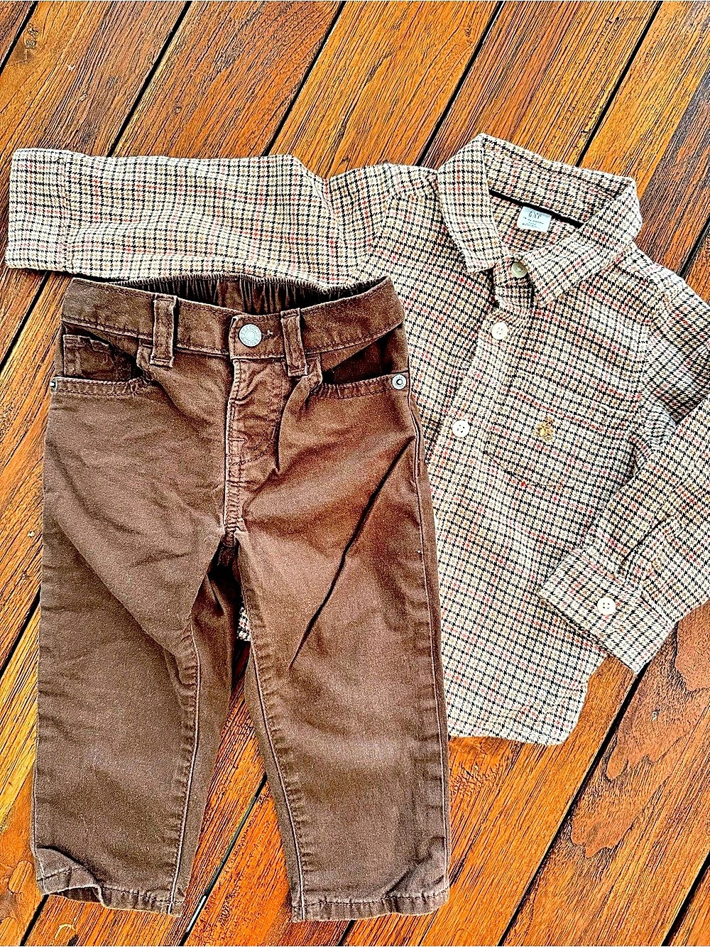 Baby Gap Plaid Outfit Set Kids Brown & Red Checkered Set